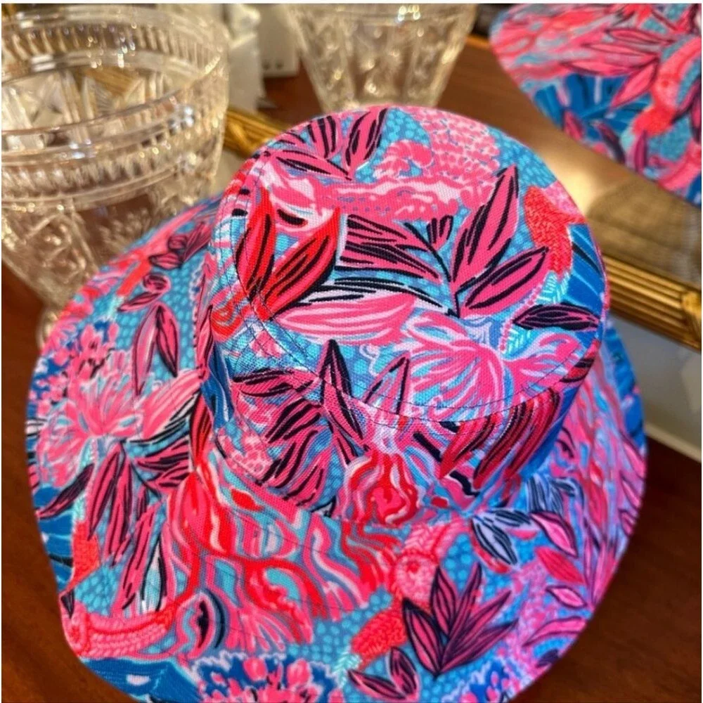 NWT Lilly Pulitzer Sun Hat Ruby Red Wild Times Wide Brim Summer Maximalist Chic
